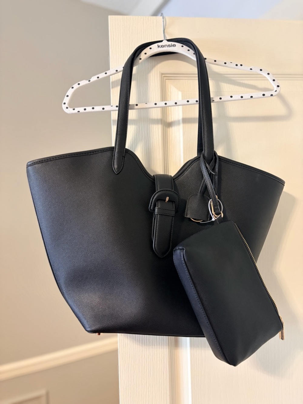Anne Klein Black Saffiano Tote with Detachable Pouch